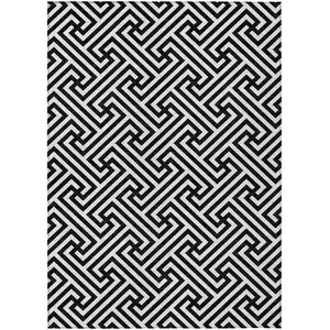 Photo of Black And Ivory Geometric Washable Indoor Outdoor Area Rug