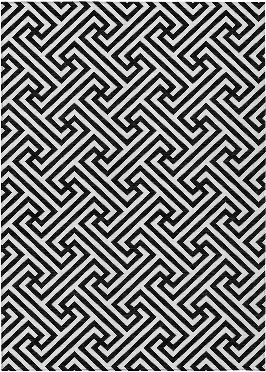 Black And Ivory Geometric Washable Indoor Outdoor Area Rug Photo 1