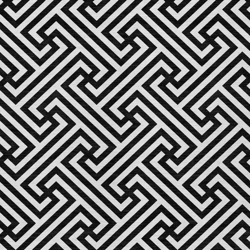 Black And Ivory Geometric Washable Indoor Outdoor Area Rug Photo 6