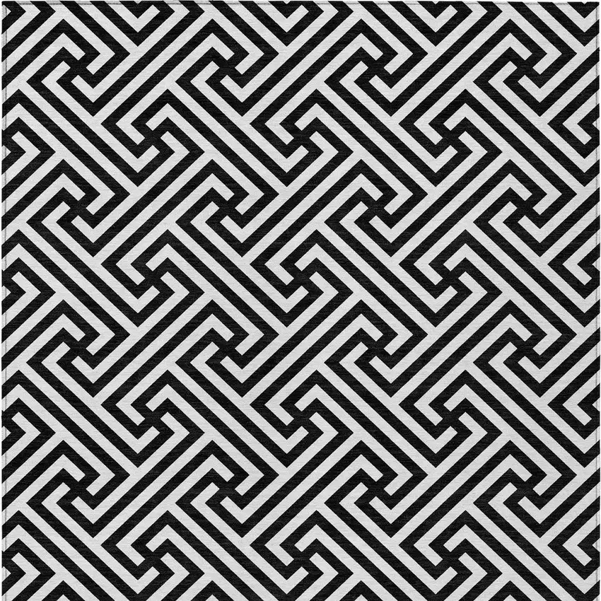 Black And Ivory Geometric Washable Indoor Outdoor Area Rug Photo 7