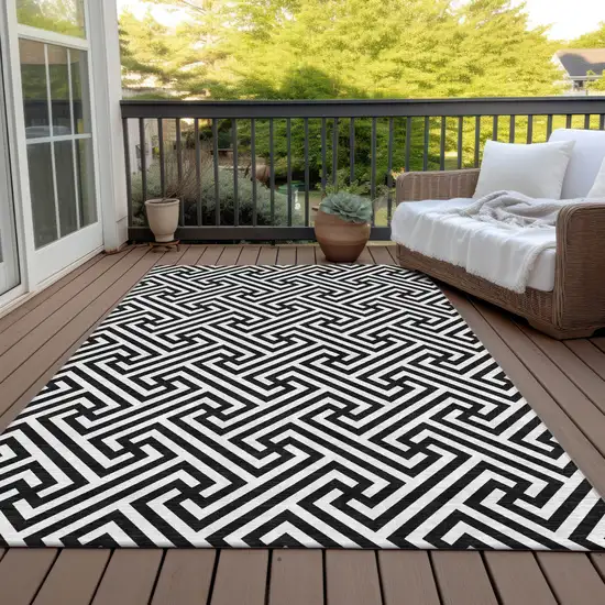 Black And Ivory Geometric Washable Indoor Outdoor Area Rug Photo 7