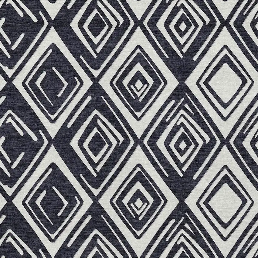 Black And Ivory Geometric Washable Indoor Outdoor Area Rug Photo 6