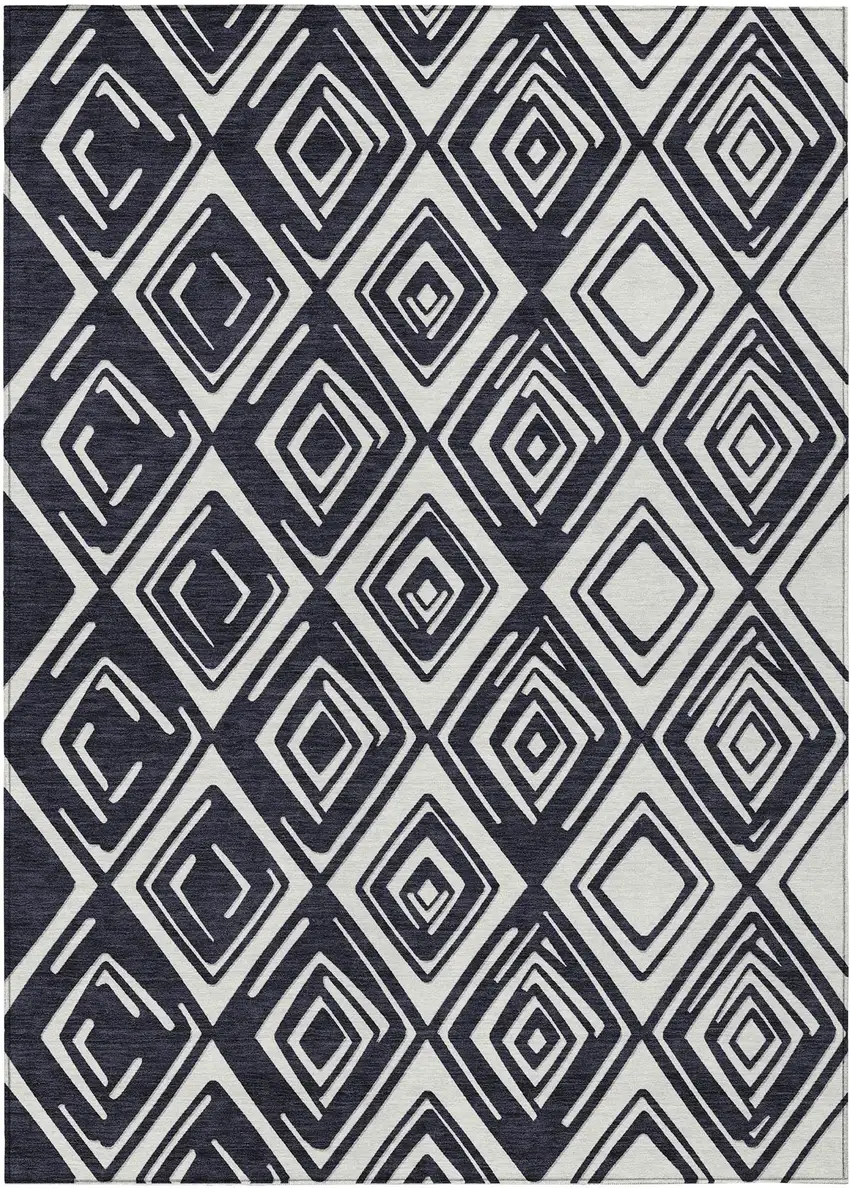 Black And Ivory Geometric Washable Indoor Outdoor Area Rug Photo 2