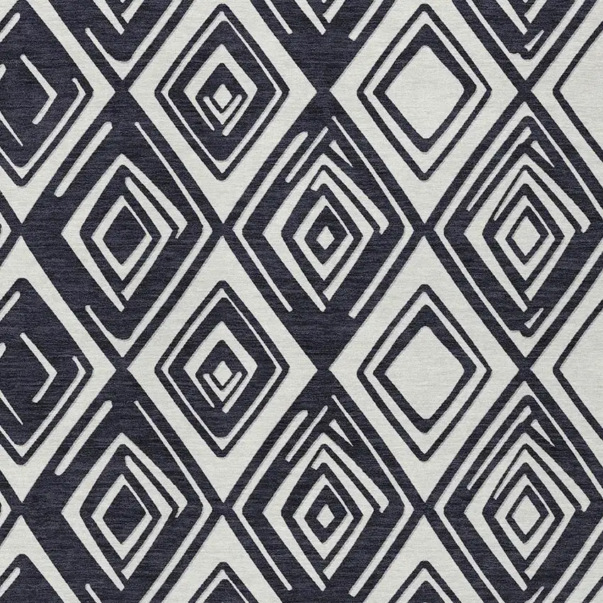 Black And Ivory Geometric Washable Indoor Outdoor Area Rug Photo 6