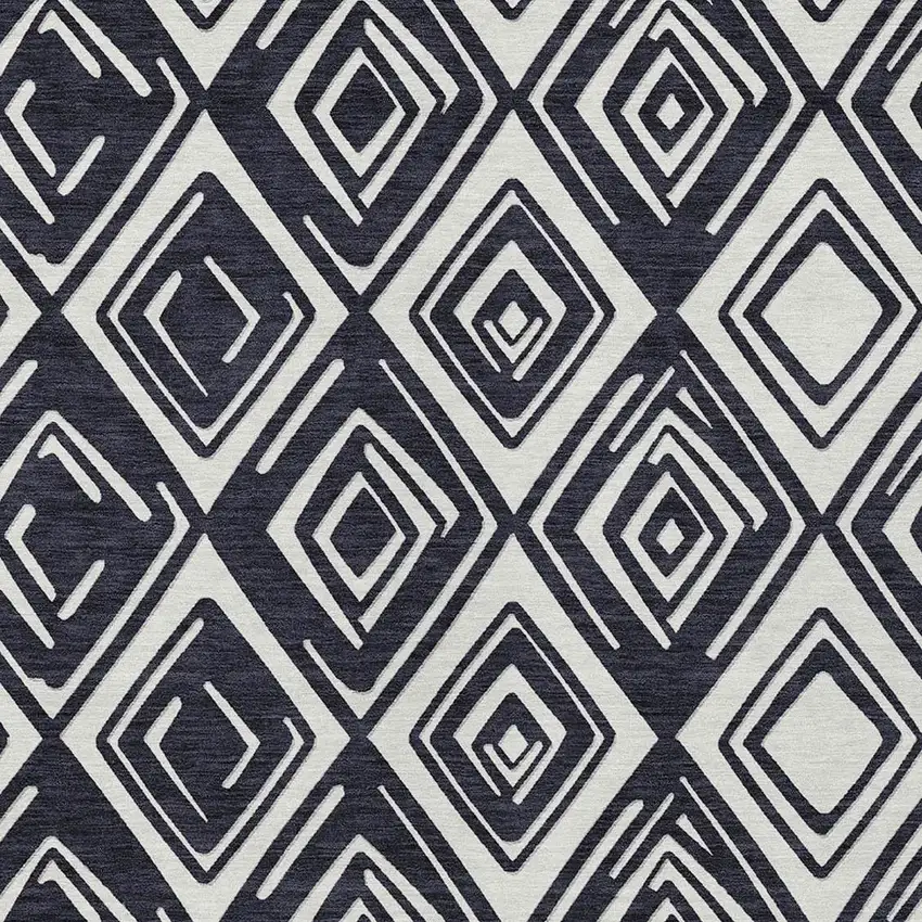 Black And Ivory Geometric Washable Indoor Outdoor Area Rug Photo 6