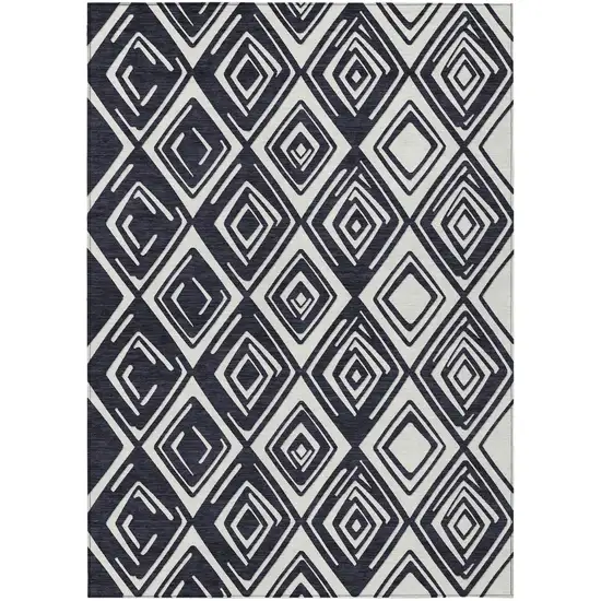 Black And Ivory Geometric Washable Indoor Outdoor Area Rug Photo 2