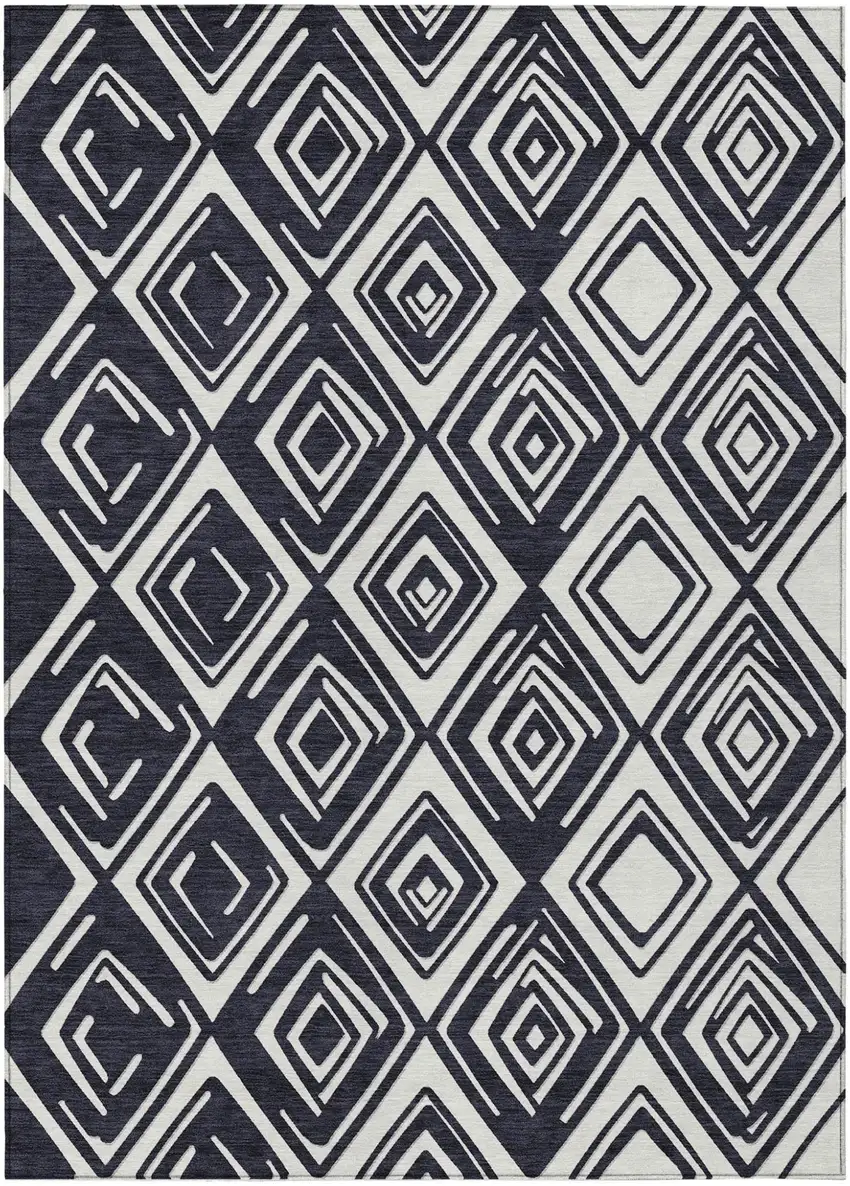 Black And Ivory Geometric Washable Indoor Outdoor Area Rug Photo 2
