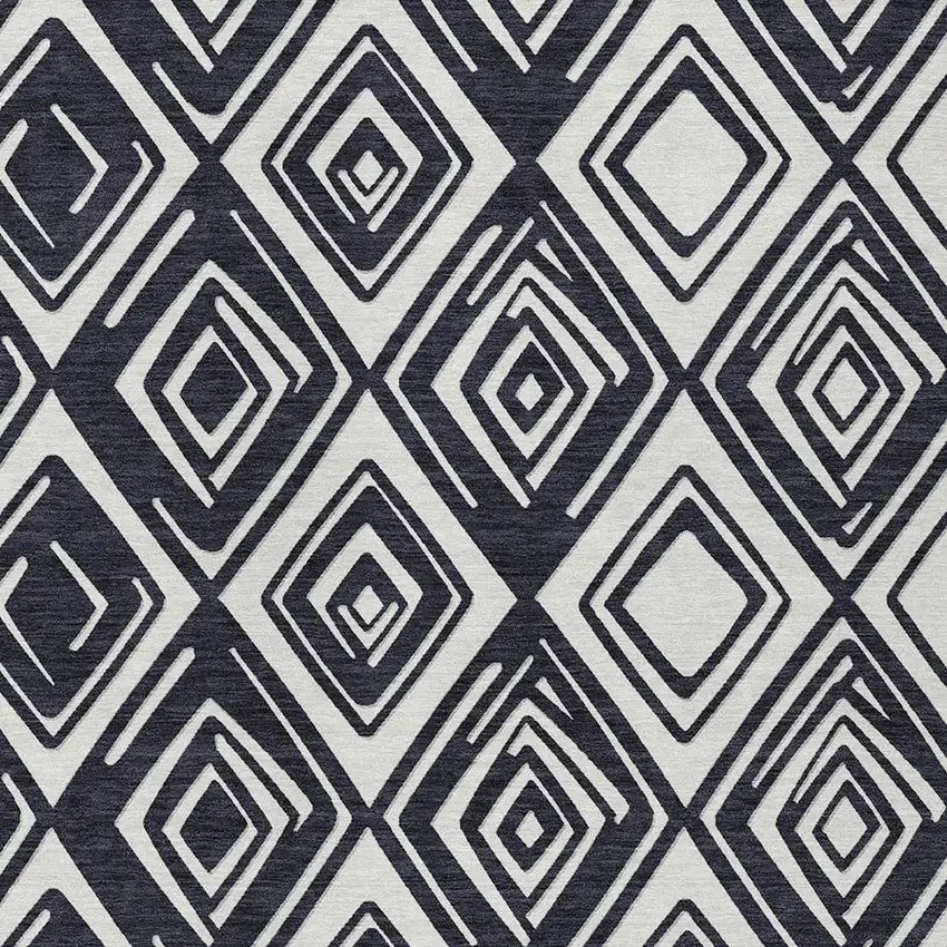 Black And Ivory Geometric Washable Indoor Outdoor Area Rug Photo 6