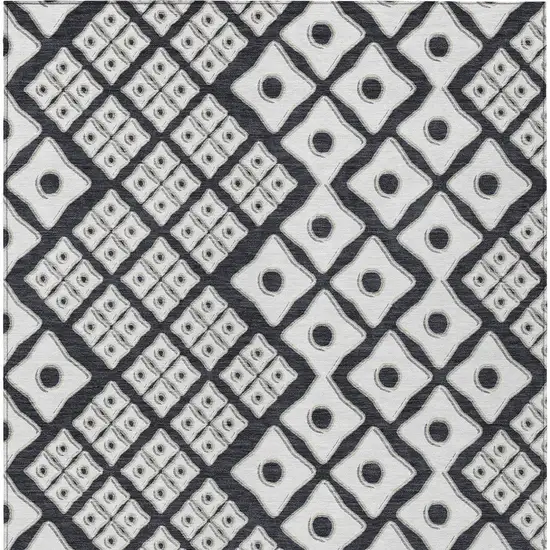 Black And Ivory Geometric Washable Indoor Outdoor Area Rug Photo 8