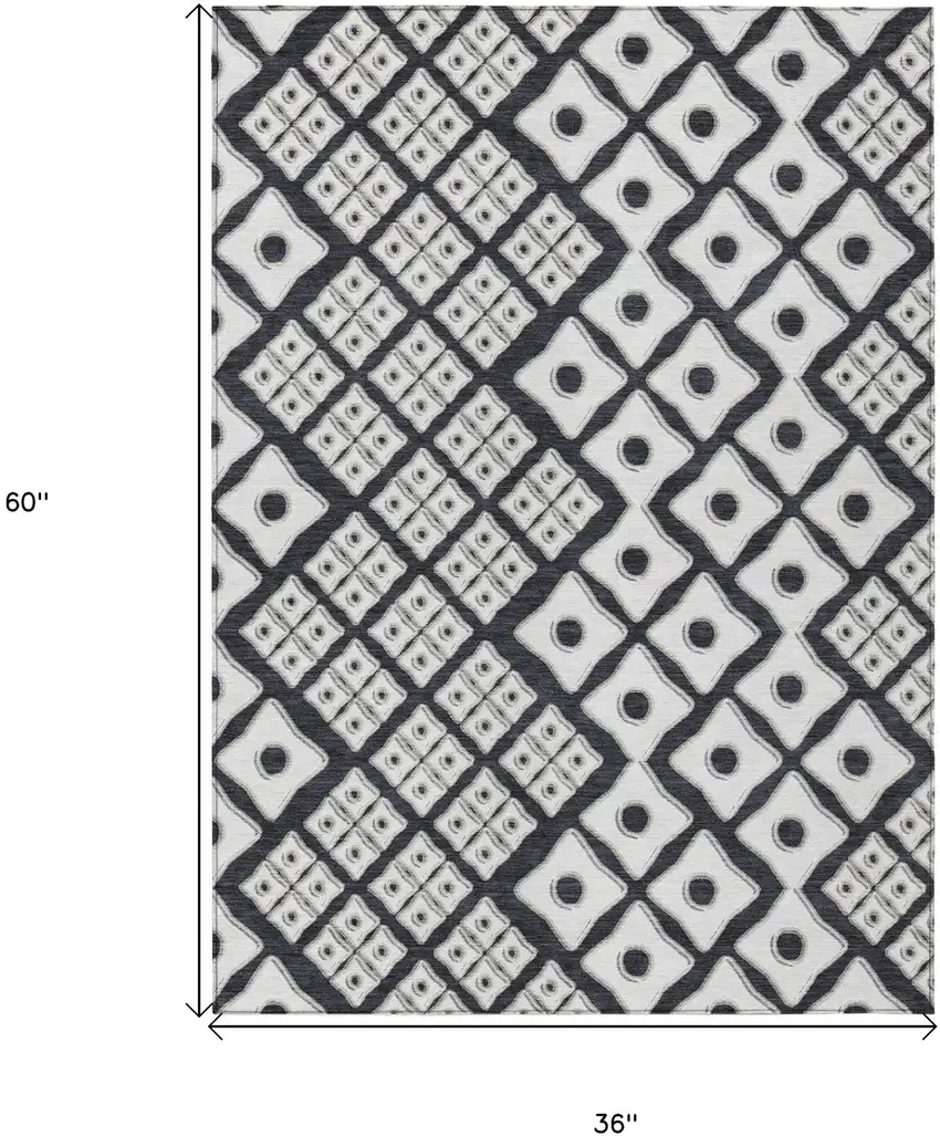 Black And Ivory Geometric Washable Indoor Outdoor Area Rug Photo 3