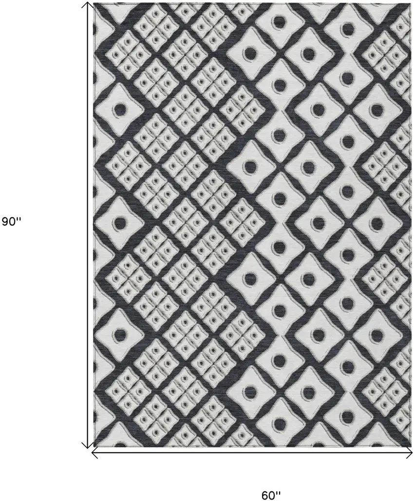 Black And Ivory Geometric Washable Indoor Outdoor Area Rug Photo 3