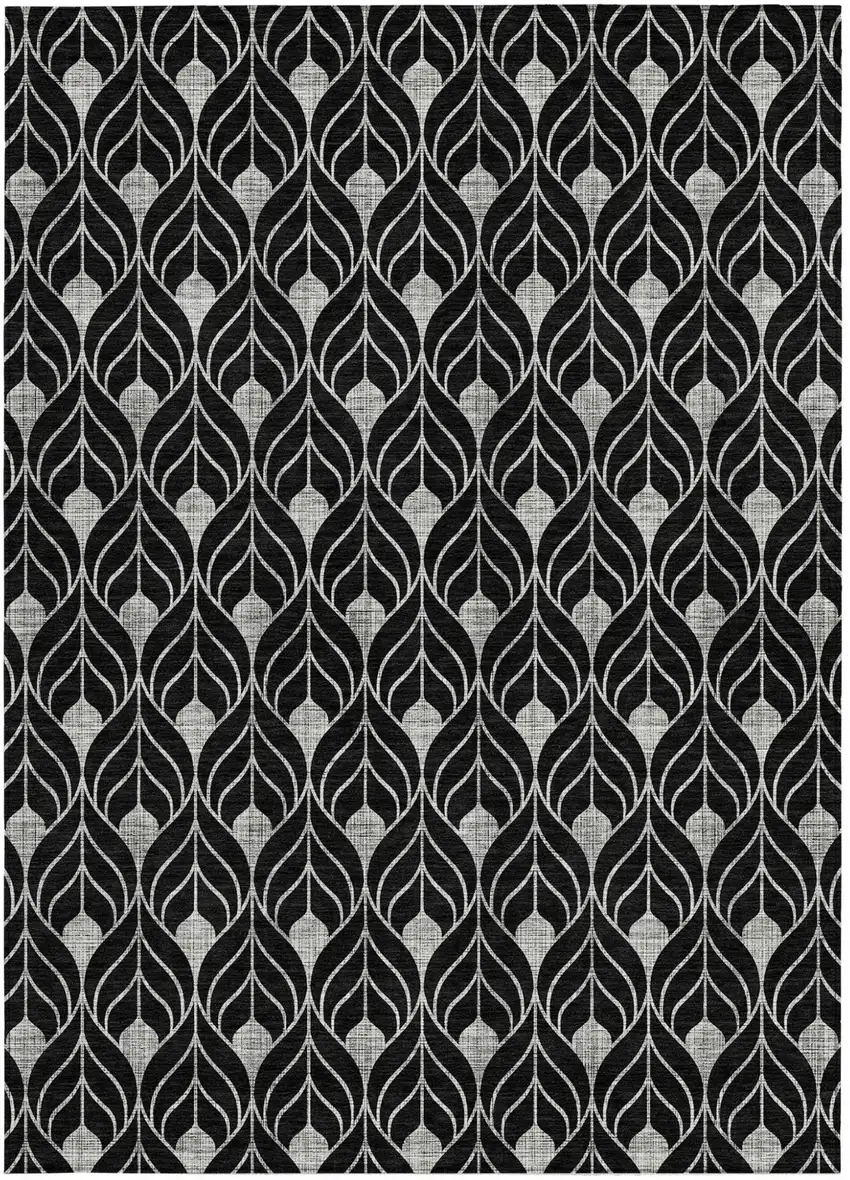 Black And Ivory Geometric Washable Indoor Outdoor Area Rug Photo 6