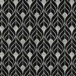 Photo of Black And Ivory Geometric Washable Indoor Outdoor Area Rug