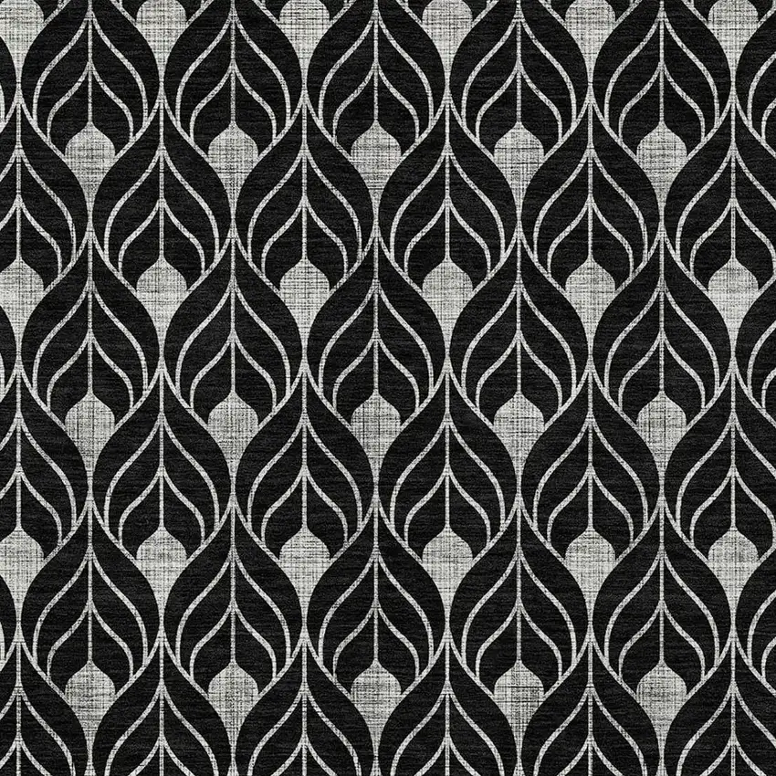 Black And Ivory Geometric Washable Indoor Outdoor Area Rug Photo 5