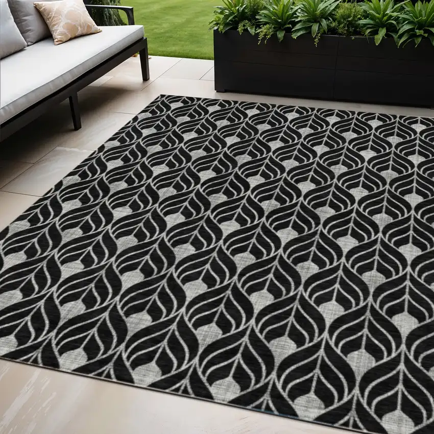 Black And Ivory Geometric Washable Indoor Outdoor Area Rug Photo 1