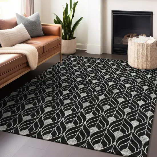 Black And Ivory Geometric Washable Indoor Outdoor Area Rug Photo 9