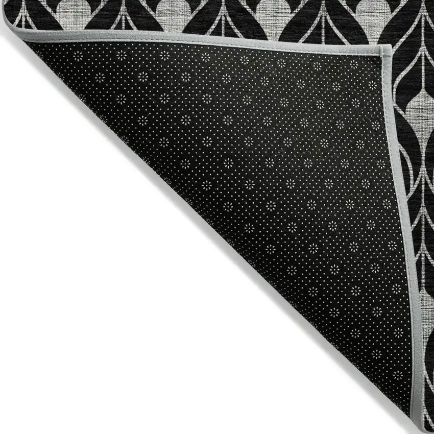 Black And Ivory Geometric Washable Indoor Outdoor Area Rug Photo 5