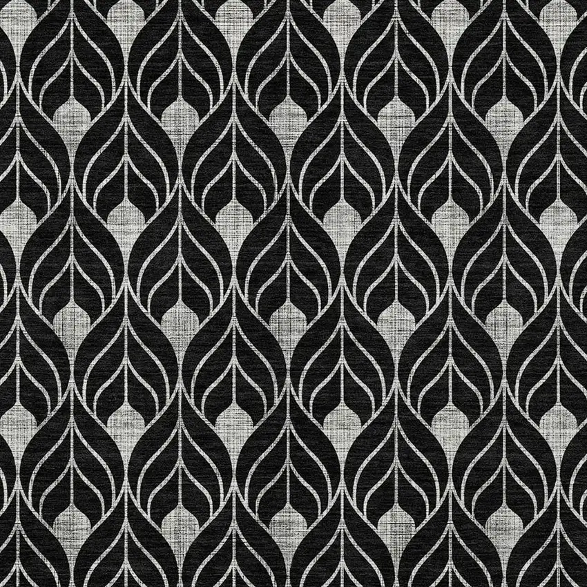 Black And Ivory Geometric Washable Indoor Outdoor Area Rug Photo 5