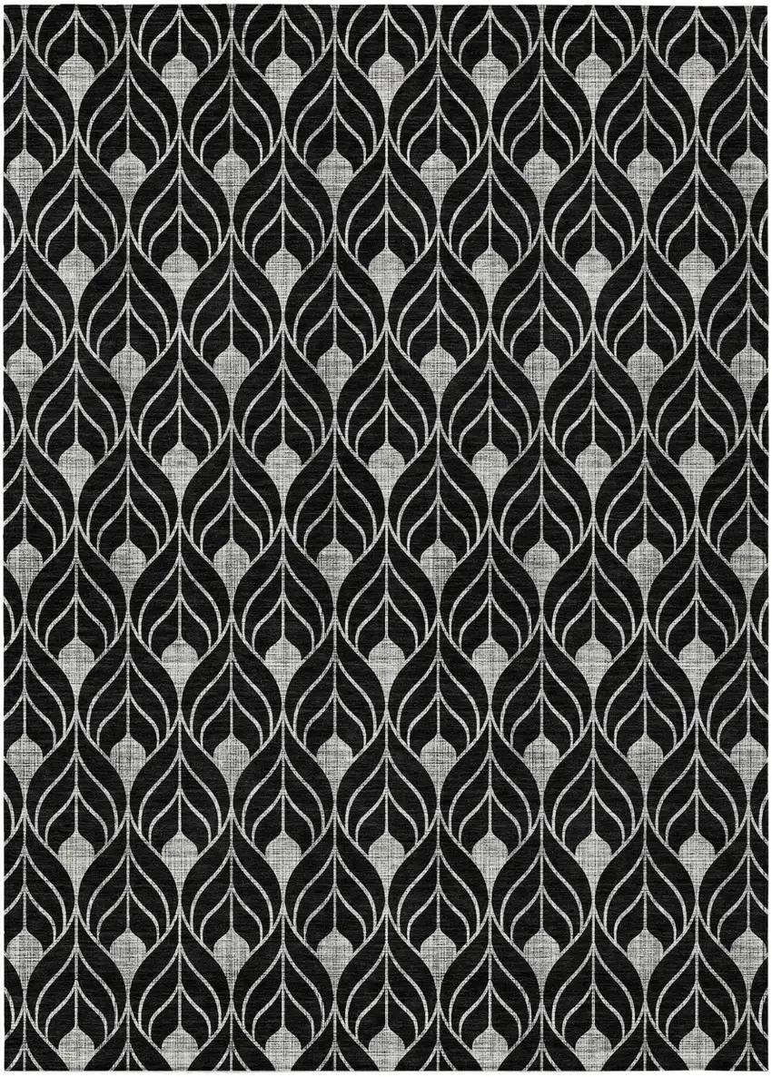 Black And Ivory Geometric Washable Indoor Outdoor Area Rug Photo 2