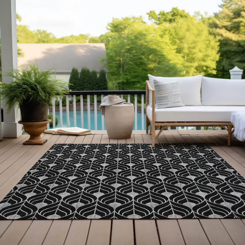 Black And Ivory Geometric Washable Indoor Outdoor Area Rug Photo 9