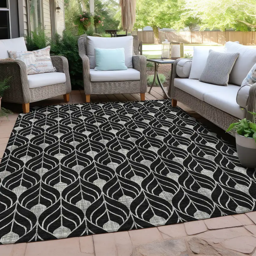Black And Ivory Geometric Washable Indoor Outdoor Area Rug Photo 7