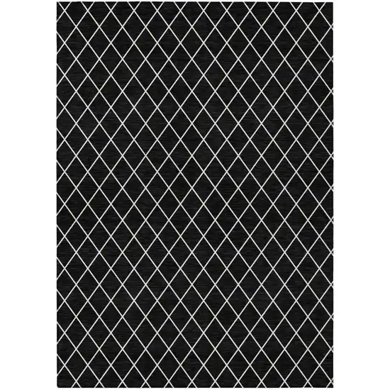 Black And Ivory Geometric Washable Indoor Outdoor Area Rug Photo 2