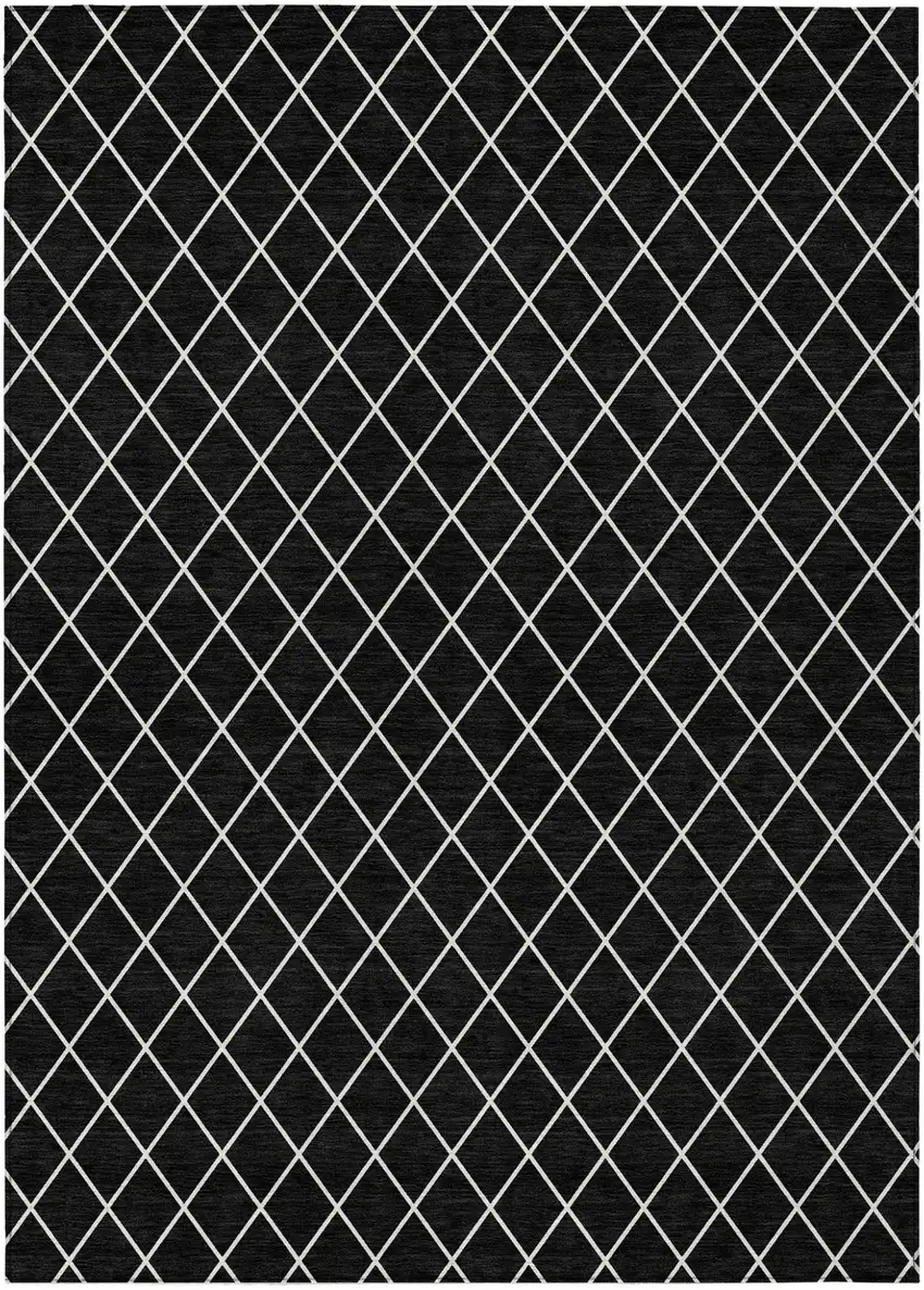 Black And Ivory Geometric Washable Indoor Outdoor Area Rug Photo 2