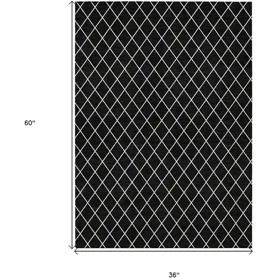Black And Ivory Geometric Washable Indoor Outdoor Area Rug Photo 7