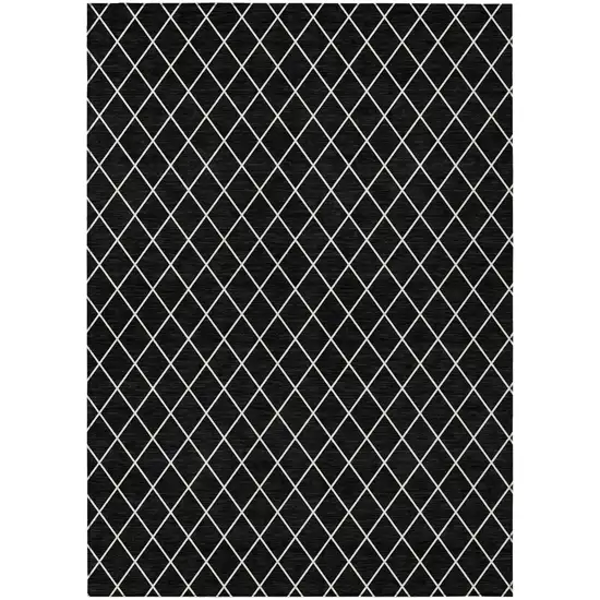 Black And Ivory Geometric Washable Indoor Outdoor Area Rug Photo 2