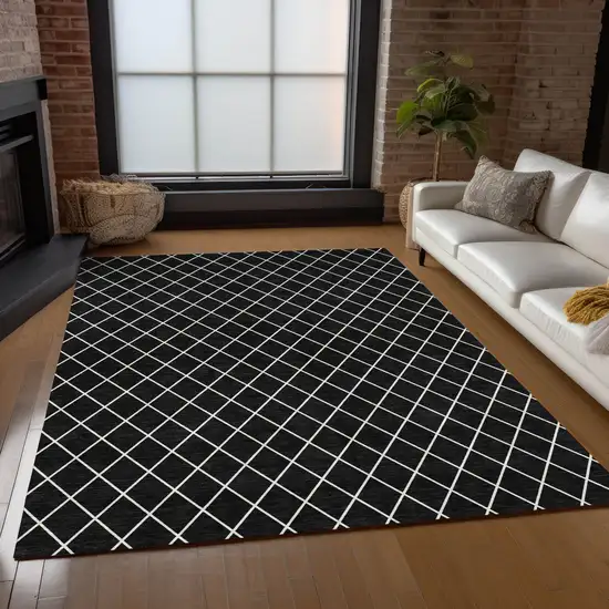 Black And Ivory Geometric Washable Indoor Outdoor Area Rug Photo 9