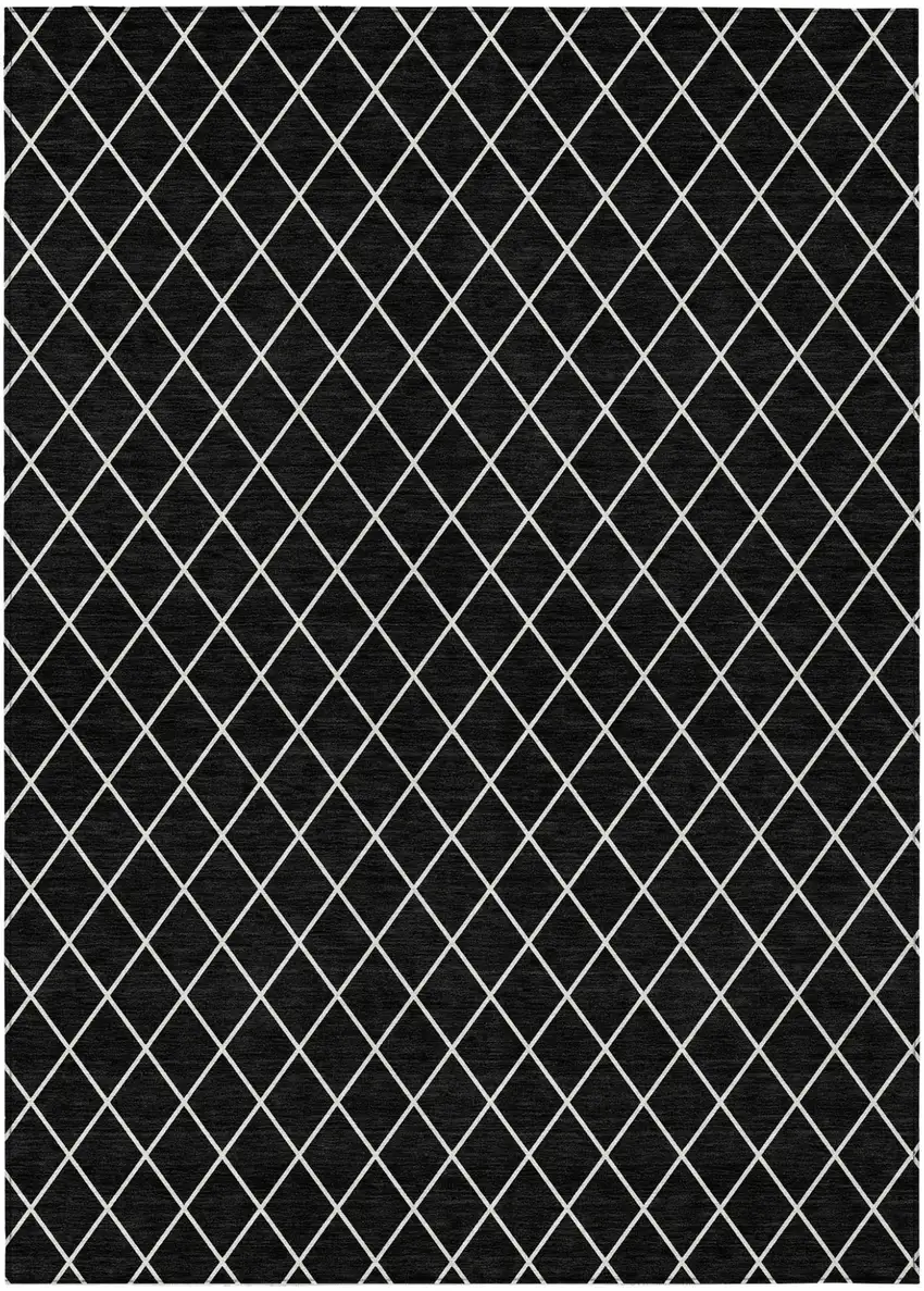 Black And Ivory Geometric Washable Indoor Outdoor Area Rug Photo 2
