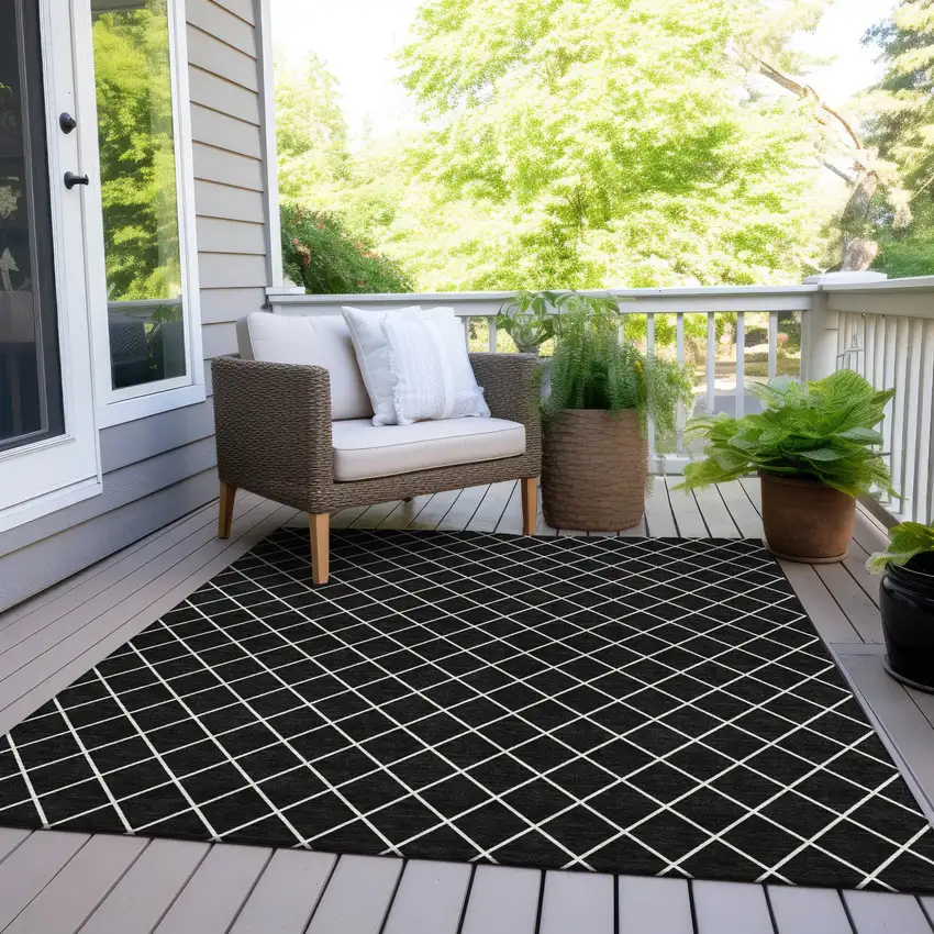 Black And Ivory Geometric Washable Indoor Outdoor Area Rug Photo 8