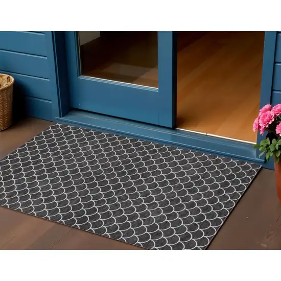Black And Ivory Geometric Washable Indoor Outdoor Area Rug Photo 1
