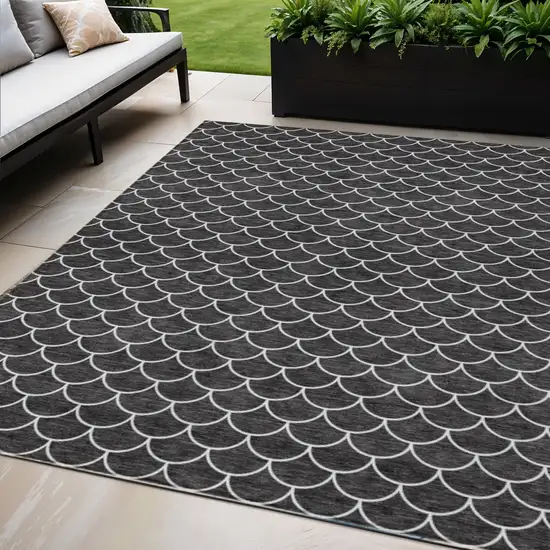 Black And Ivory Geometric Washable Indoor Outdoor Area Rug Photo 1