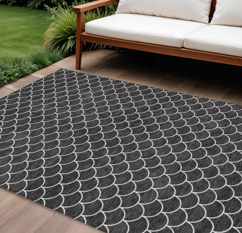 Black And Ivory Geometric Washable Indoor Outdoor Area Rug Photo 1