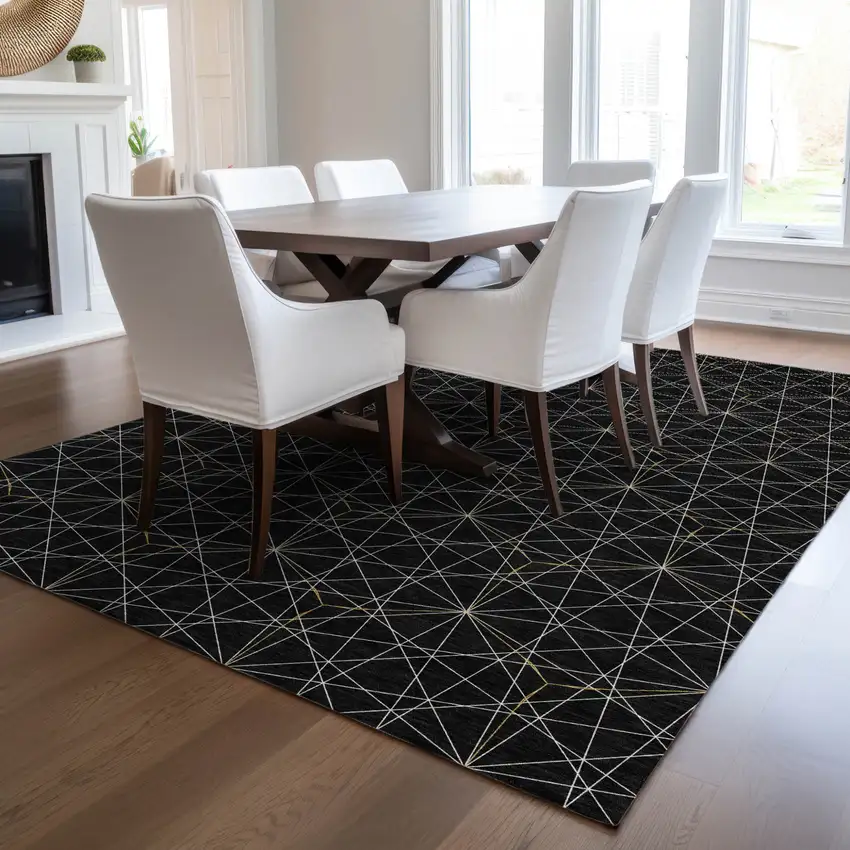 Black And Ivory Geometric Washable Indoor Outdoor Area Rug Photo 9