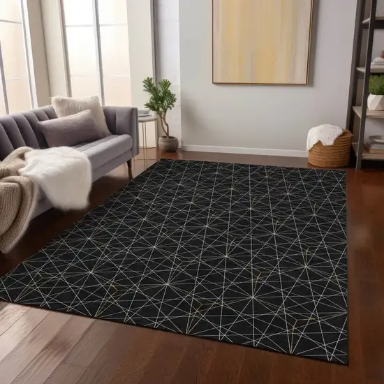 Black And Ivory Geometric Washable Indoor Outdoor Area Rug Photo 8