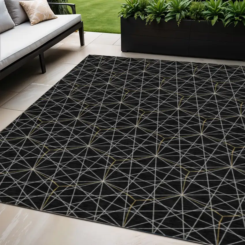 Black And Ivory Geometric Washable Indoor Outdoor Area Rug Photo 1