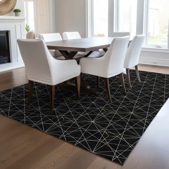 Black And Ivory Geometric Washable Indoor Outdoor Area Rug Photo 8
