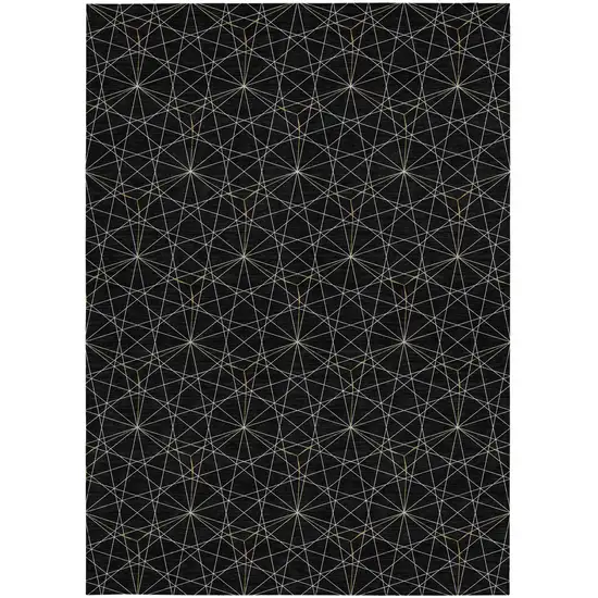 Black And Ivory Geometric Washable Indoor Outdoor Area Rug Photo 5