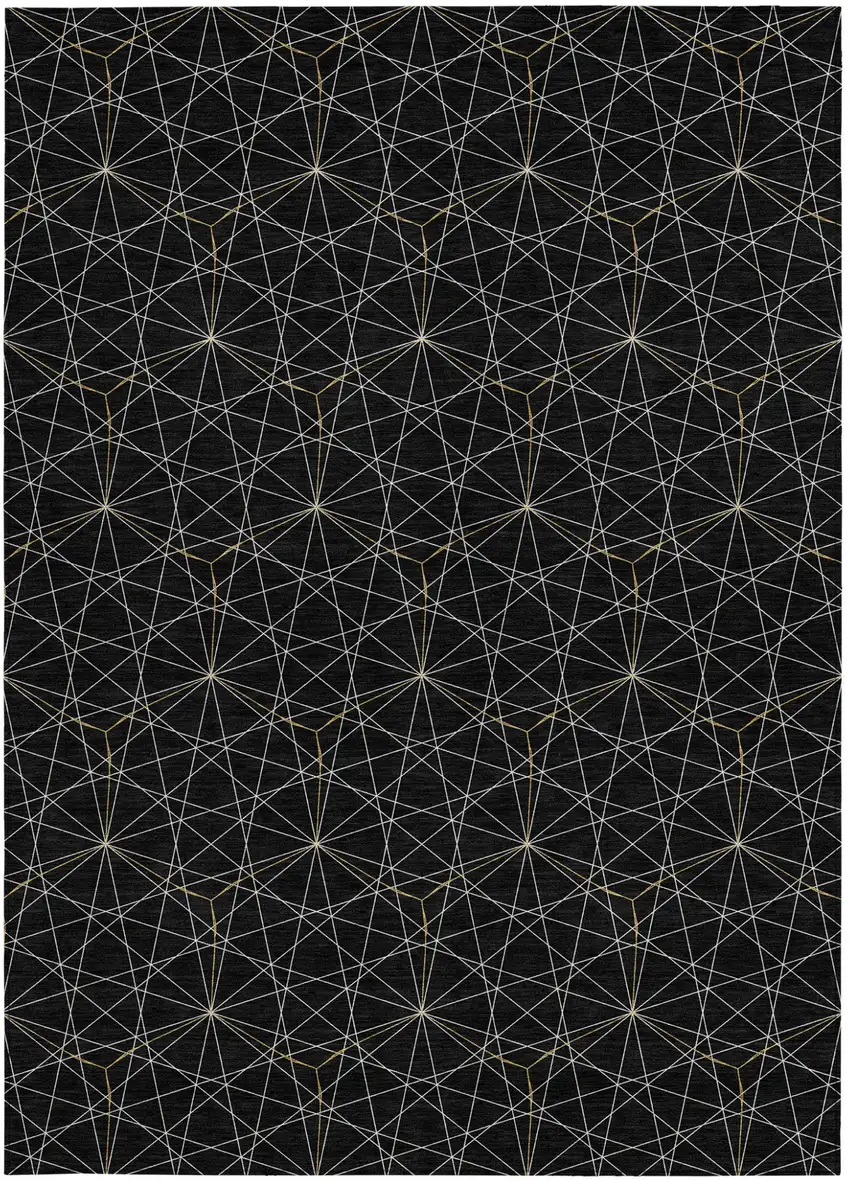 Black And Ivory Geometric Washable Indoor Outdoor Area Rug Photo 5
