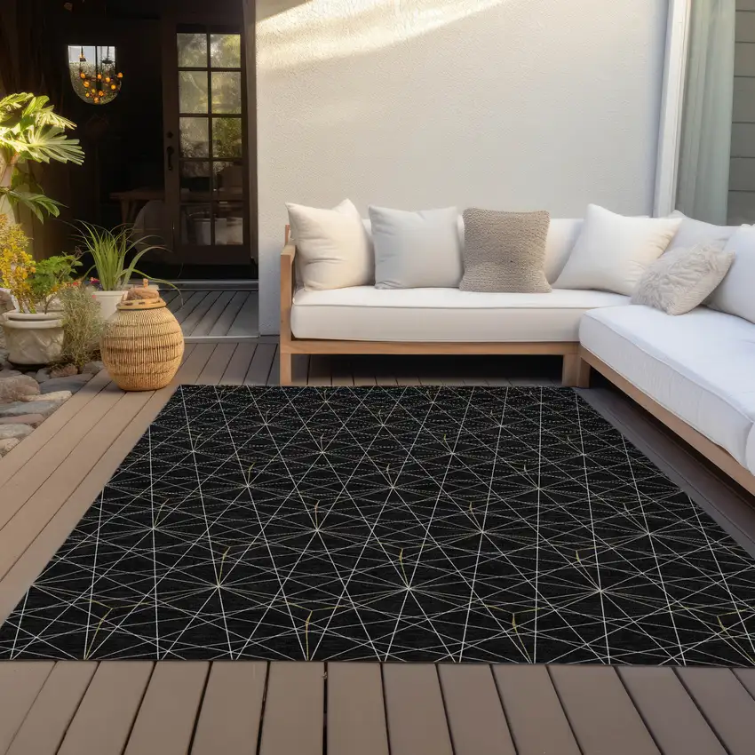 Black And Ivory Geometric Washable Indoor Outdoor Area Rug Photo 7