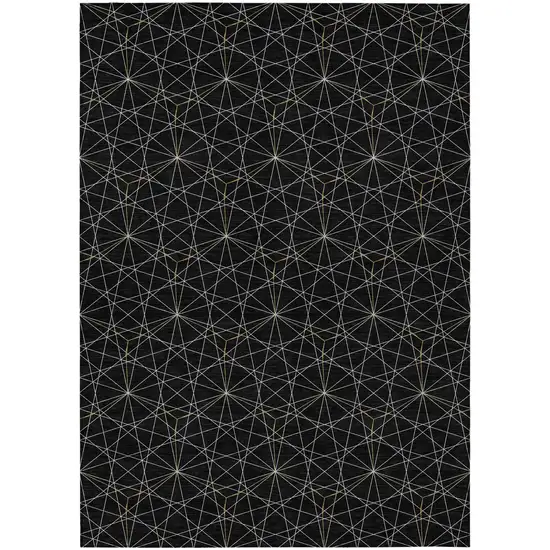 Black And Ivory Geometric Washable Indoor Outdoor Area Rug Photo 2
