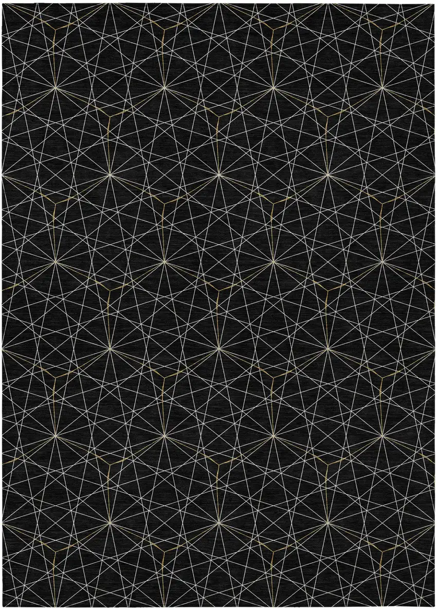 Black And Ivory Geometric Washable Indoor Outdoor Area Rug Photo 2