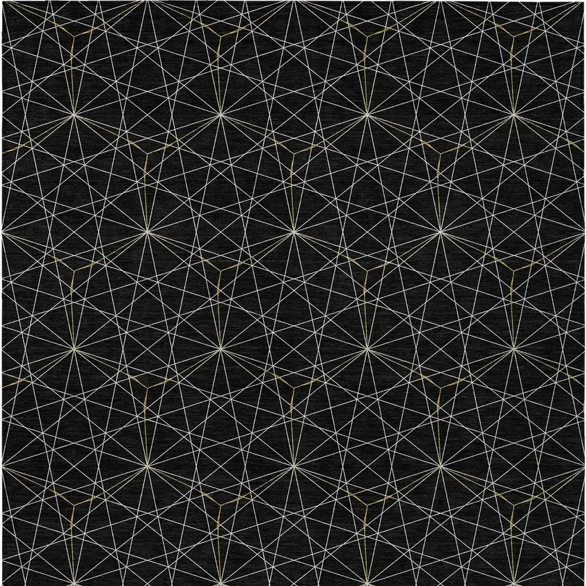 Black And Ivory Geometric Washable Indoor Outdoor Area Rug Photo 6