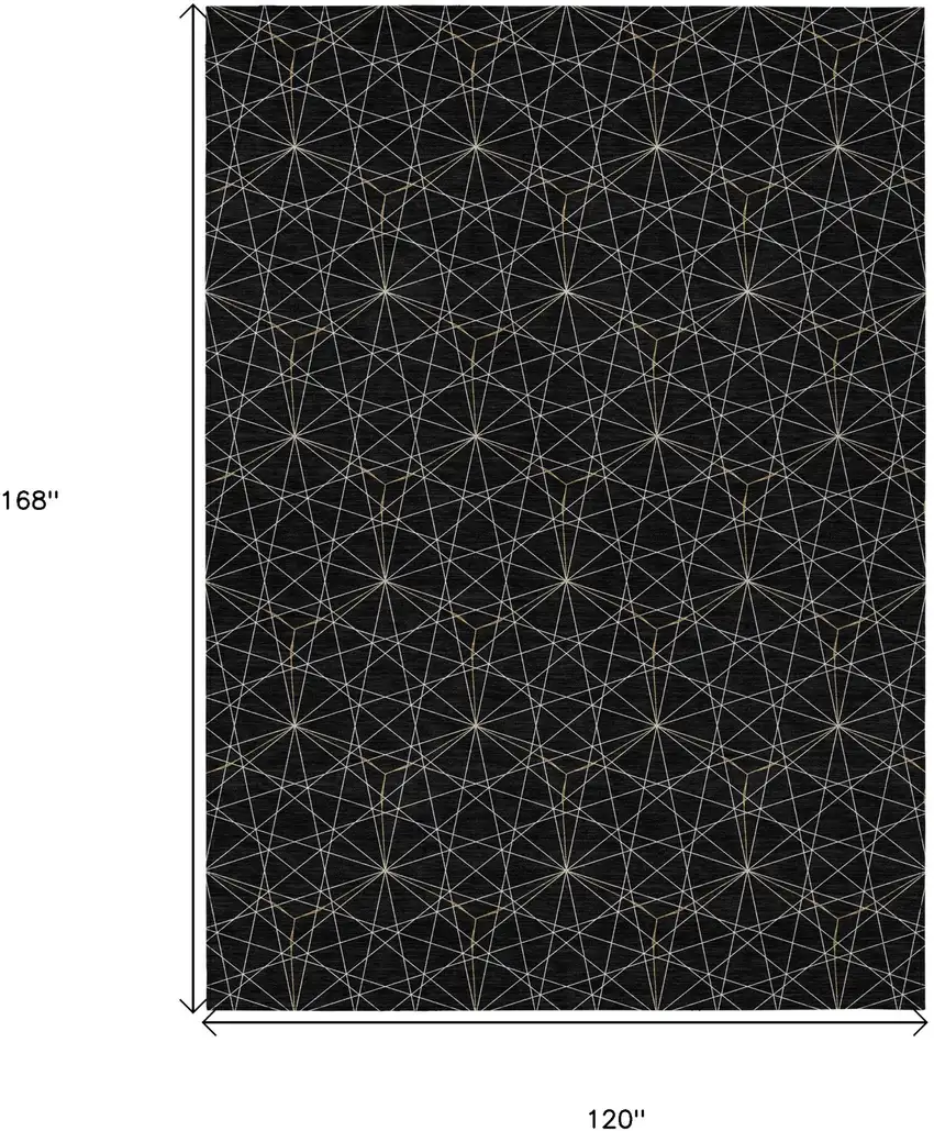 Black And Ivory Geometric Washable Indoor Outdoor Area Rug Photo 3