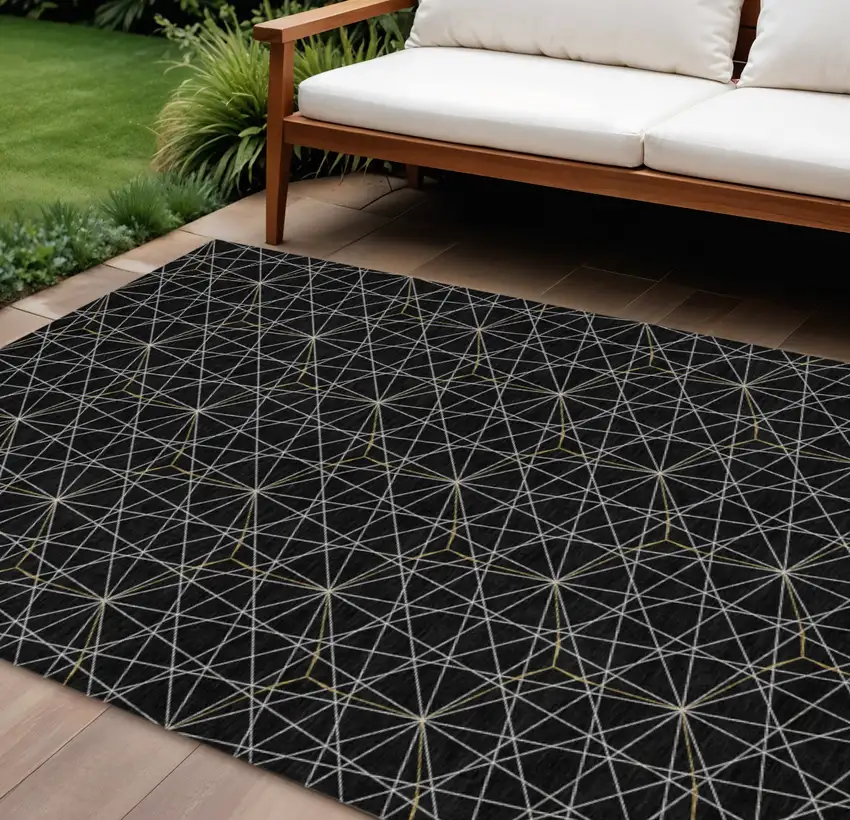 Black And Ivory Geometric Washable Indoor Outdoor Area Rug Photo 1