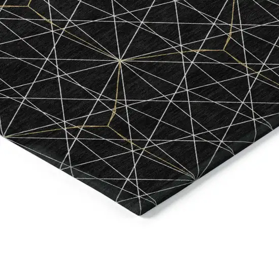 Black And Ivory Geometric Washable Indoor Outdoor Area Rug Photo 4