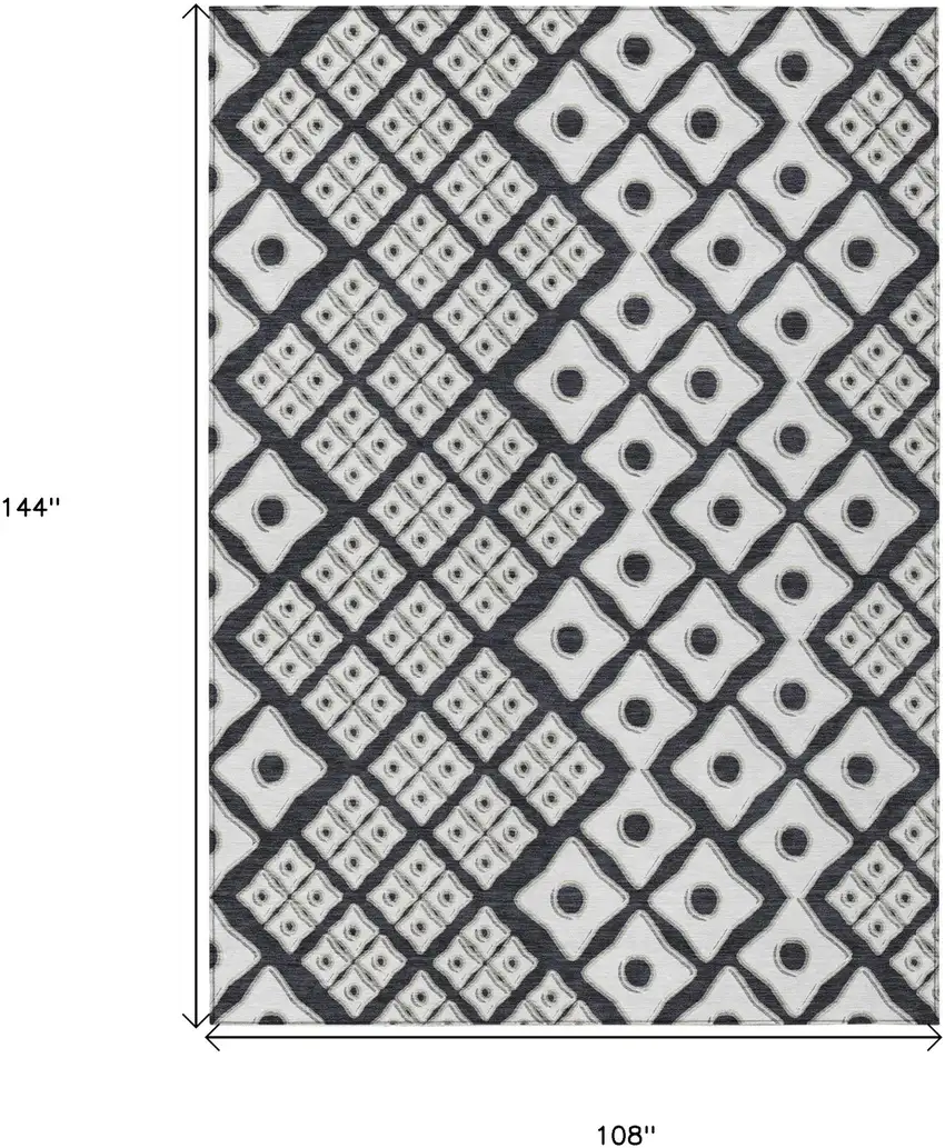 Black And Ivory Geometric Washable Indoor Outdoor Area Rug Photo 3