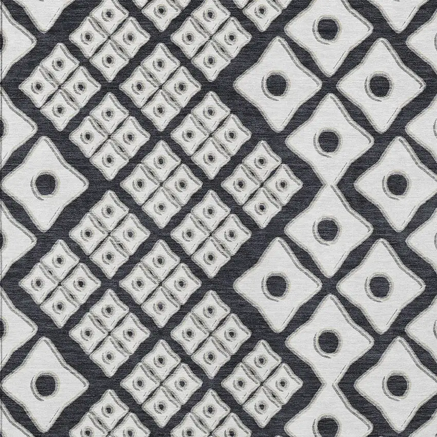 Black And Ivory Geometric Washable Indoor Outdoor Area Rug Photo 6